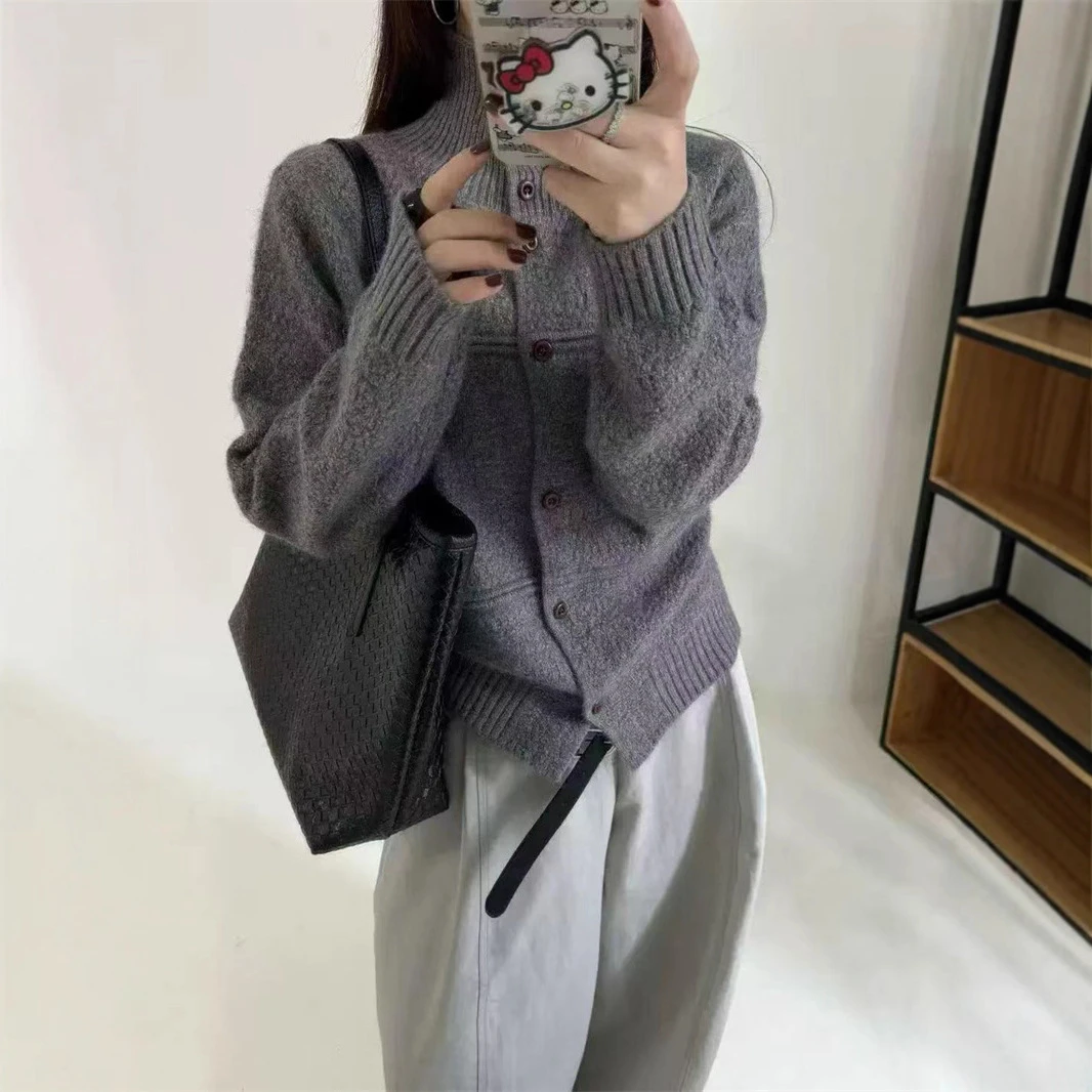 【拉萨发货，邮政包邮】立领针织开衫女宽松显瘦百搭纯色毛衣外套