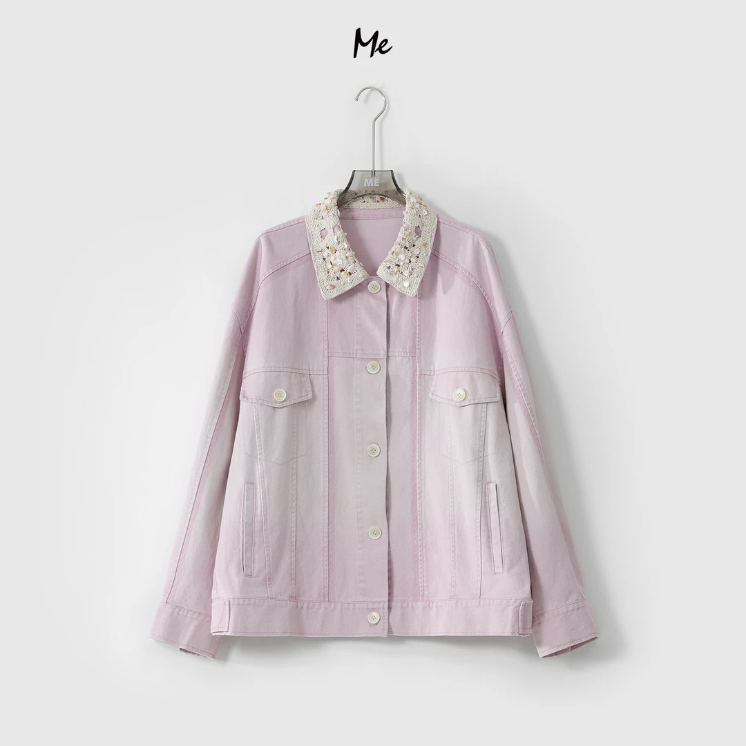ME【桃粉牛仔】100棉贵气造型百搭宽松做旧水洗牛仔外套MESS0565