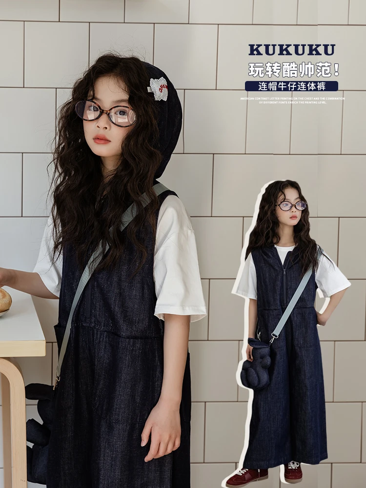 女童牛仔裤连体衣春季2025新款时尚个性宽松休闲连体裤E51G7007