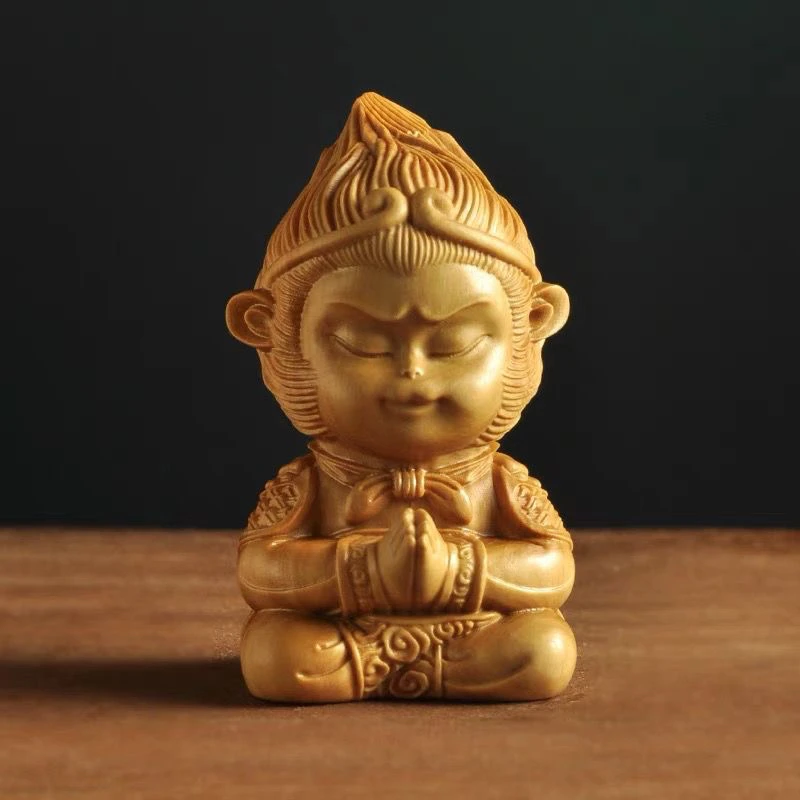 崖柏木雕刻木雕斗战胜佛手把件家居装饰汽车小摆件齐天大圣孙悟空