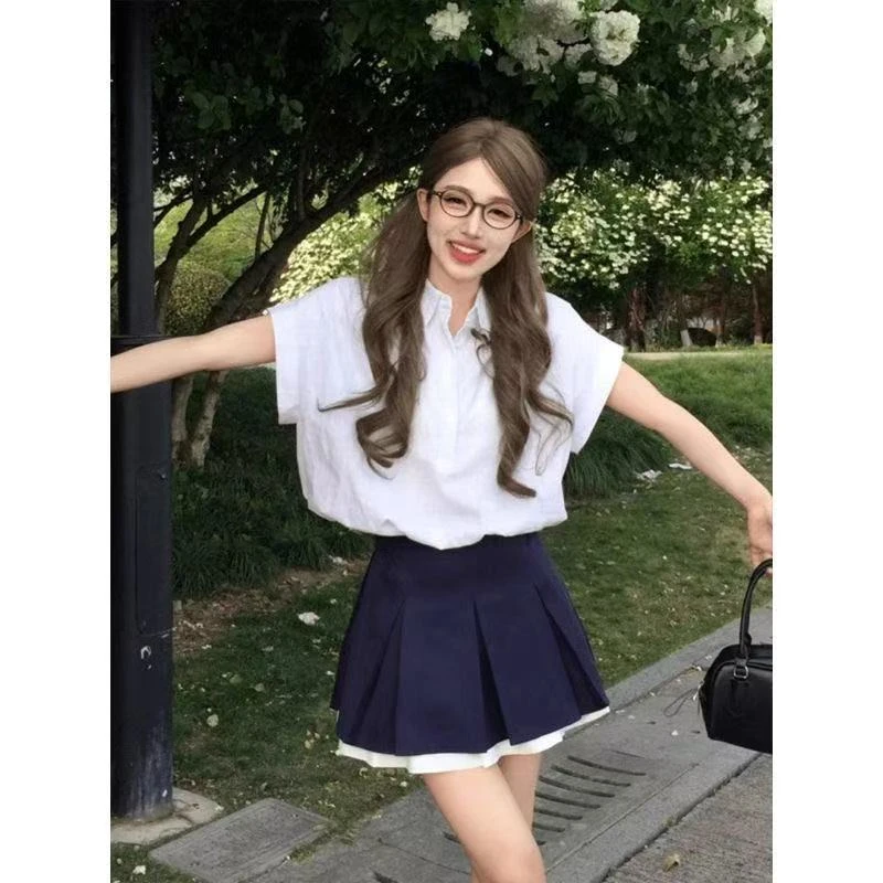 【南艺校高套装】夏季无袖短袖亚麻衬衫宽松设计感衬衣学院风套装