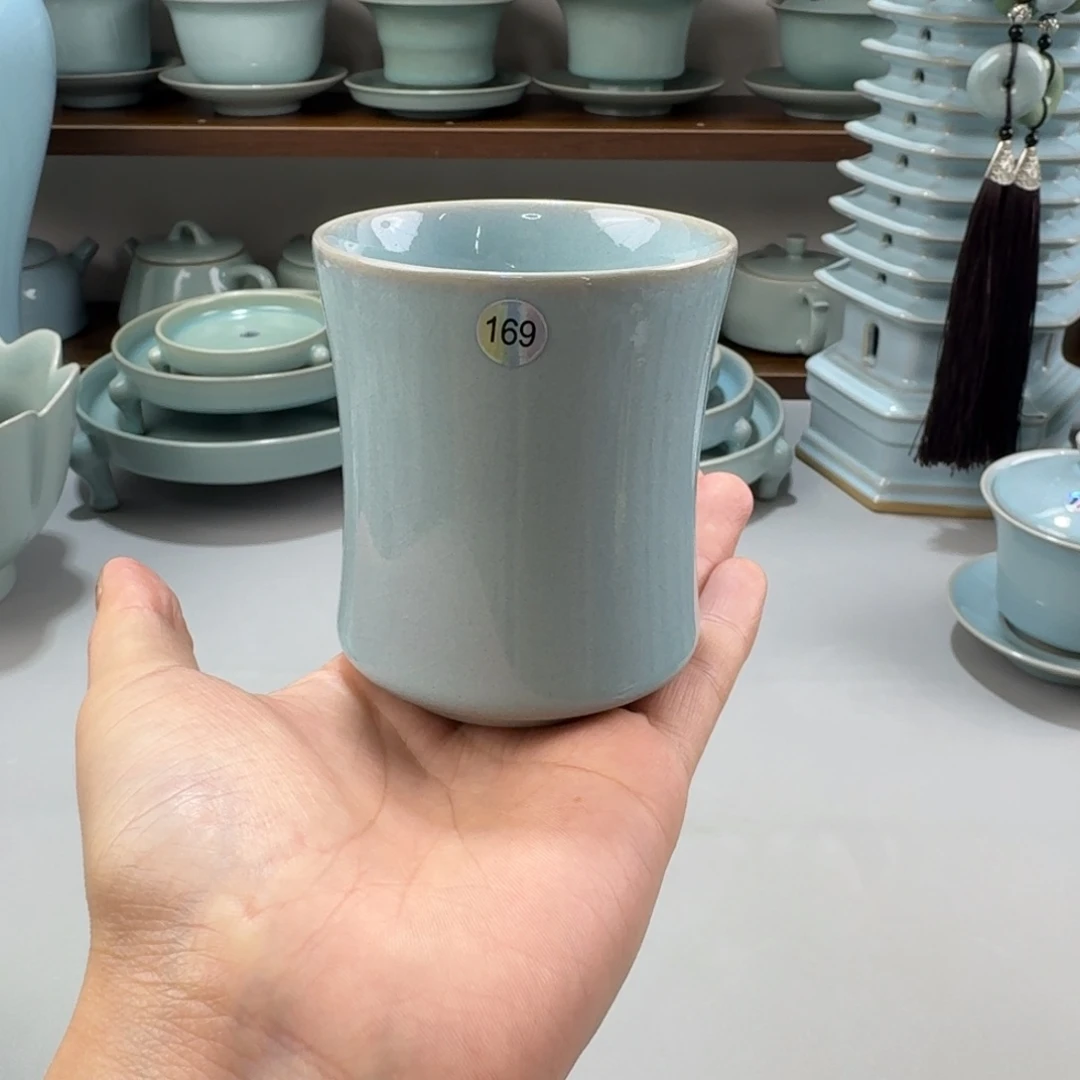 瓷摆件二级特价汝窑天青釉束腰杯