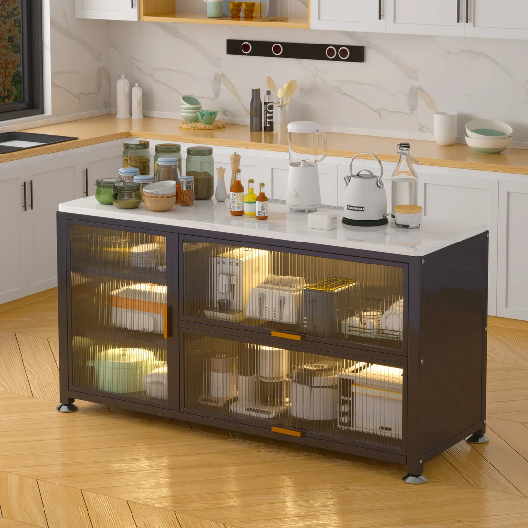 厨房落地置物架餐边柜家用厨房边柜岩板切菜边碗柜烤箱餐厅置物柜