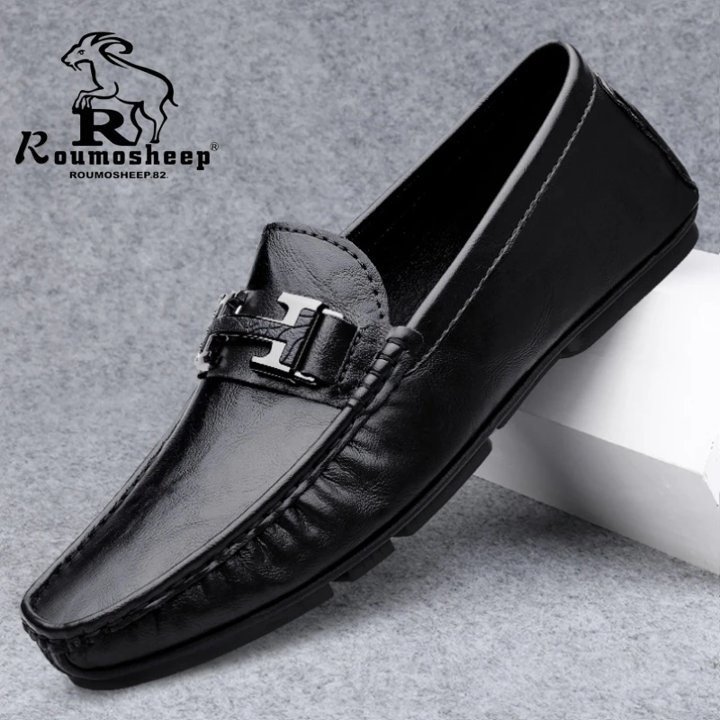 2025春季新款豆豆鞋男士真皮透气韩版潮流一脚蹬轻奢高档休闲皮鞋