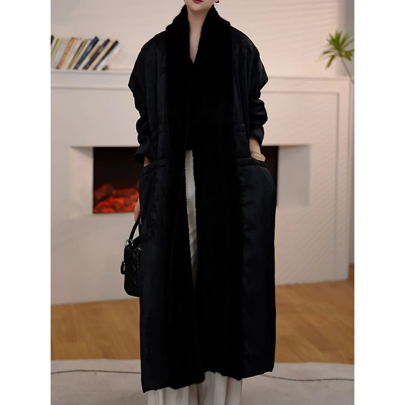 高档洋气贵夫人棉服外套2025冬季新款时尚拼接加厚保暖长款棉衣