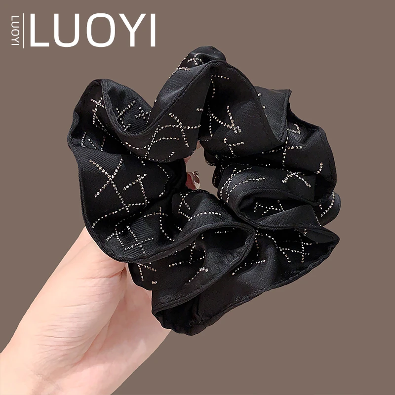 新款黑色点钻大肠发圈女气质轻奢超大号扎头花时尚扎丸子头绳发饰