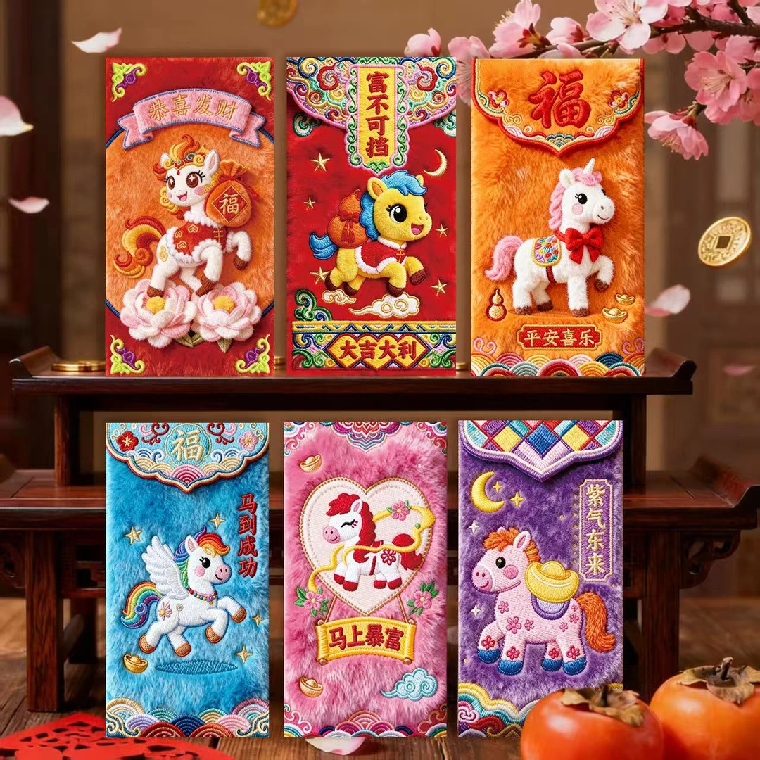 2026马年平面款红包立体5D印刷福娃烫金卡通新年压岁