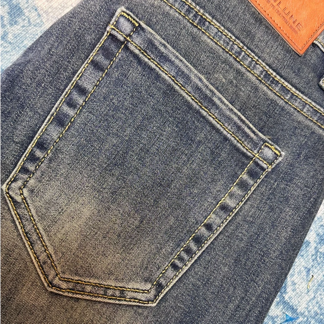 （八分/九分/长裤）高端微锥修身小直筒复古蓝弹力牛仔裤大码男装