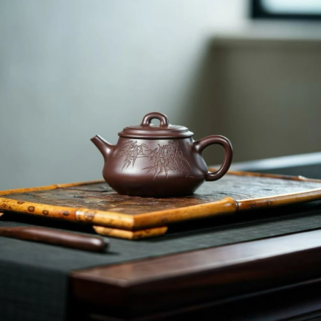 影瓢周良红工艺美术师原矿深井老紫泥料150毫升牛盖紫砂壶茶具