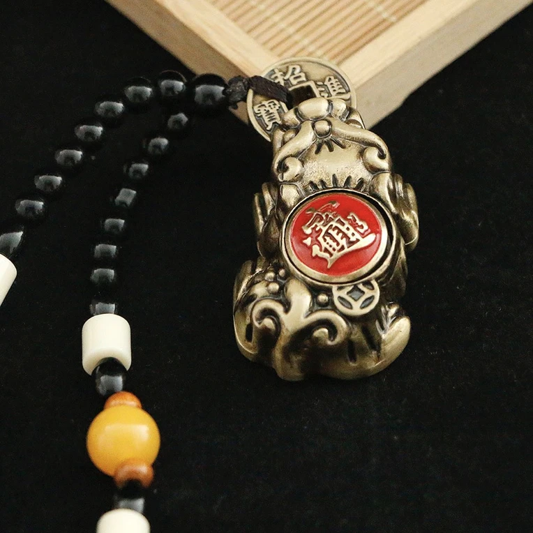 可转转把玩解压黄铜貔貅手把件茶道茶宠桌面摆件手工创意麒麟雕刻