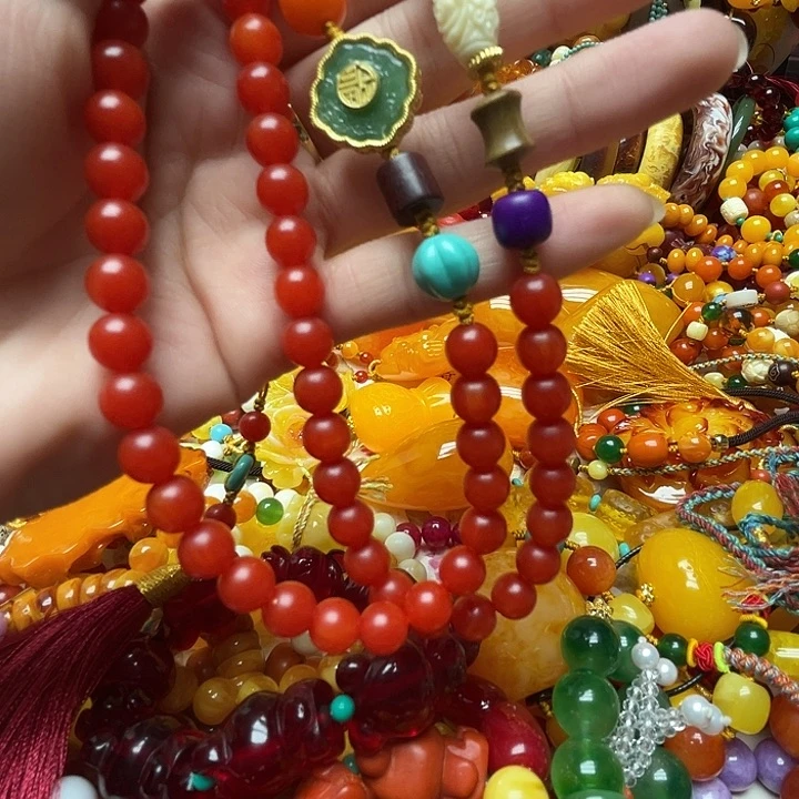 树脂制品2603红皮老料珠链单独