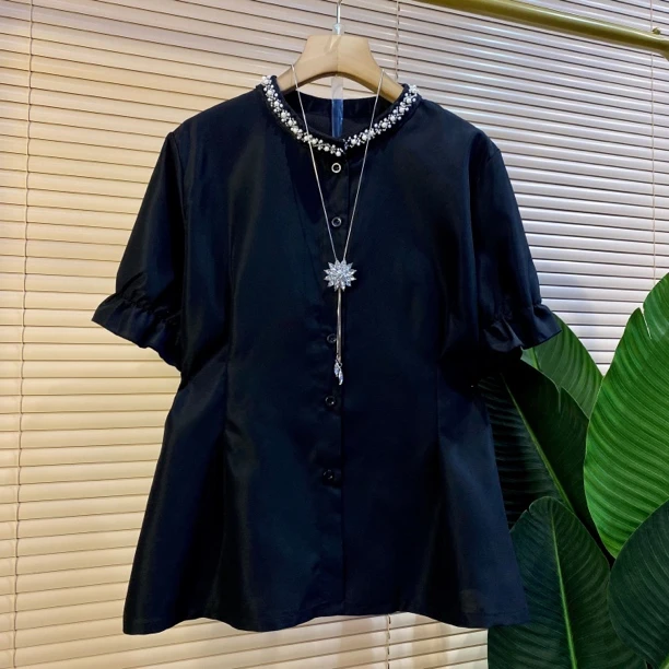 P欧货时尚新款重工拼接减龄显瘦女人衫