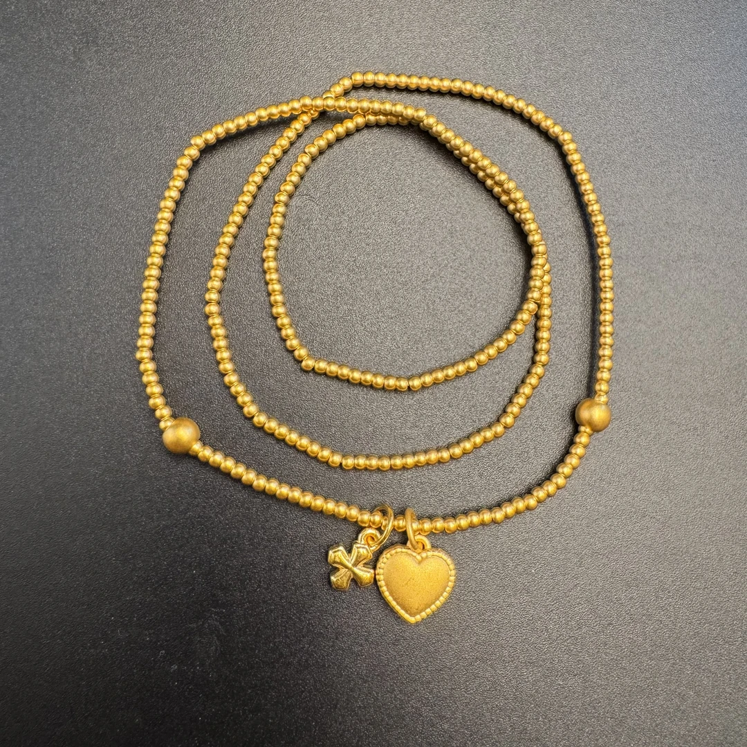 足金999  黄金爱心十字架纯爱战士三圈两用手串