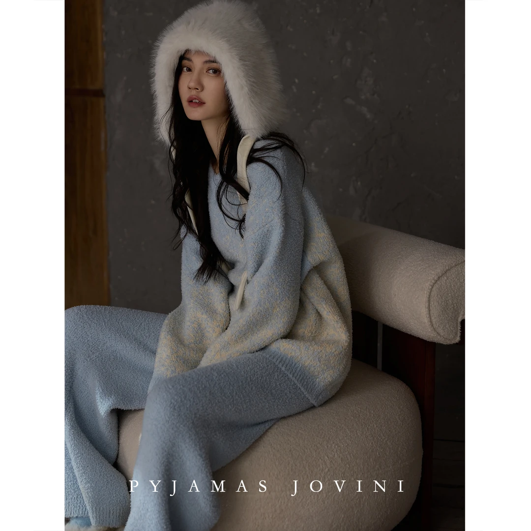 俏薇妮睡衣女冬季款半边绒渐变保暖加绒加厚珊瑚绒2025年新款套装