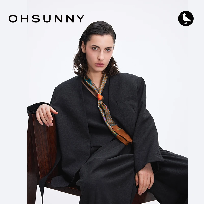 ohsunny新款复古老钱西装套装宽松通勤显瘦高智慵懒风女黑色西服