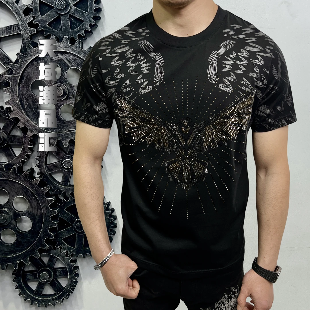 K135夏季前后老鹰图高品质男士圆领短袖