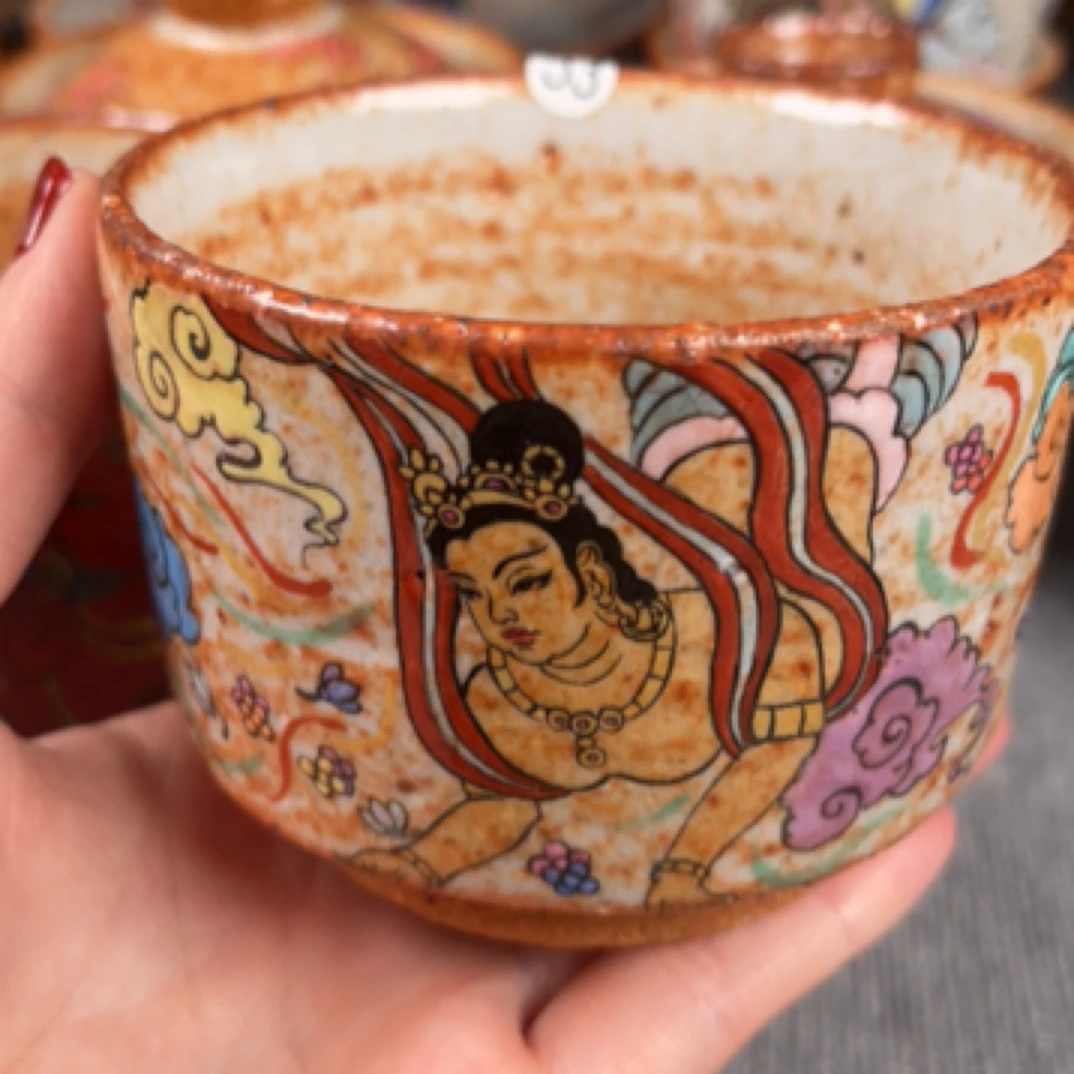 景德镇手绘匣钵泥敦煌飞天杯子