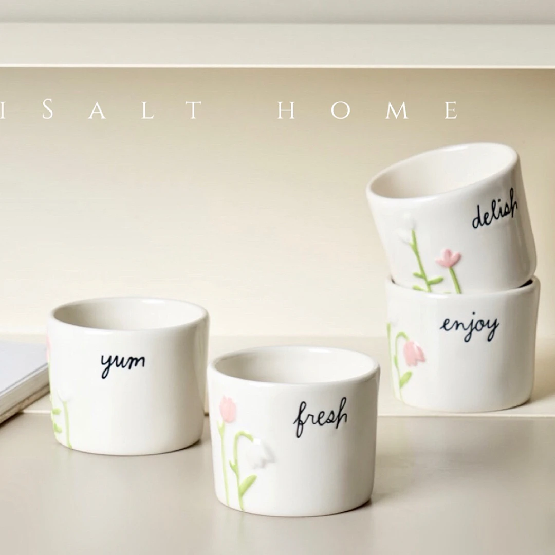 创意浮雕花朵手握杯茶杯喝水杯陶瓷可爱情侣家用釉下彩简约微瑕