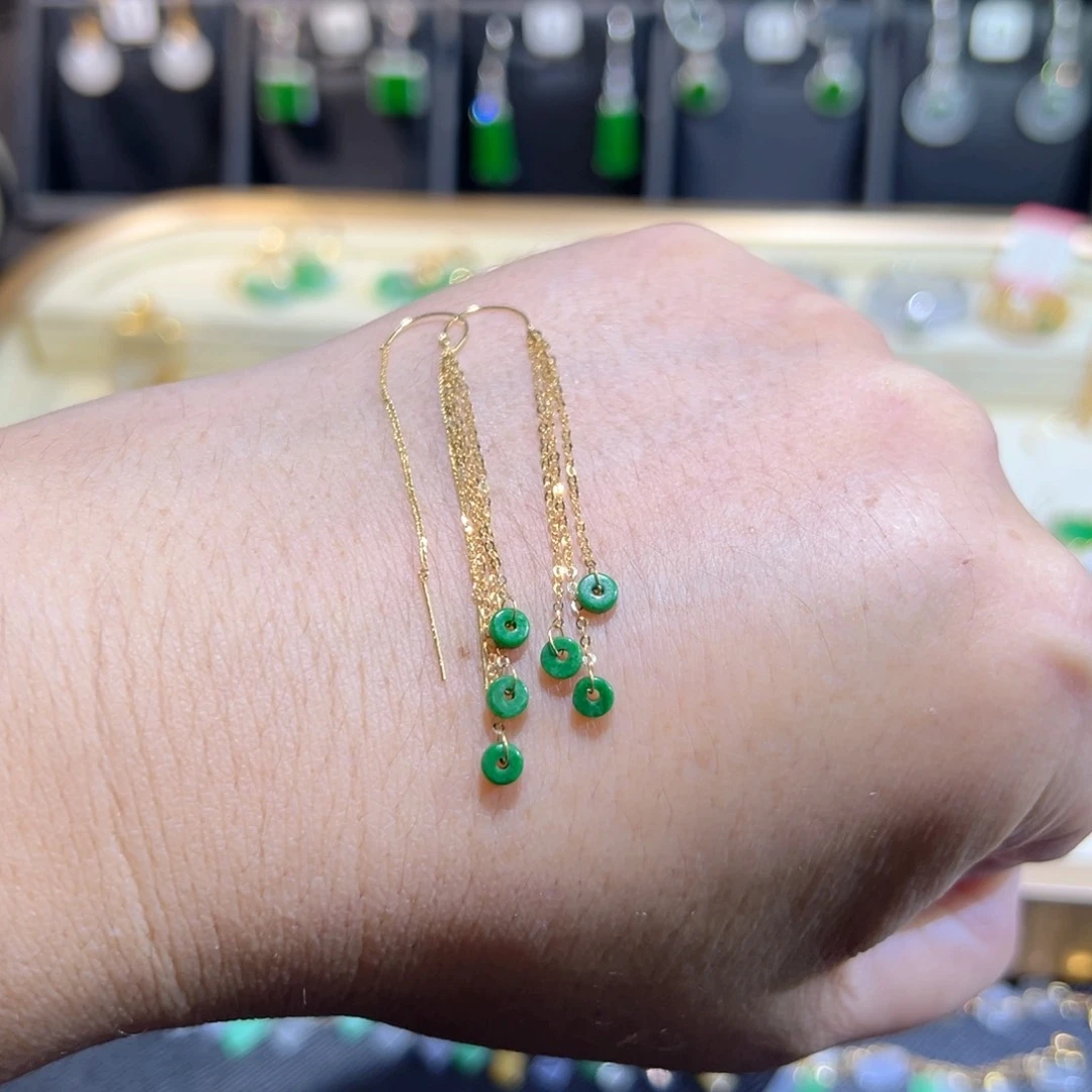 翡翠18K金镶嵌颈饰耳线