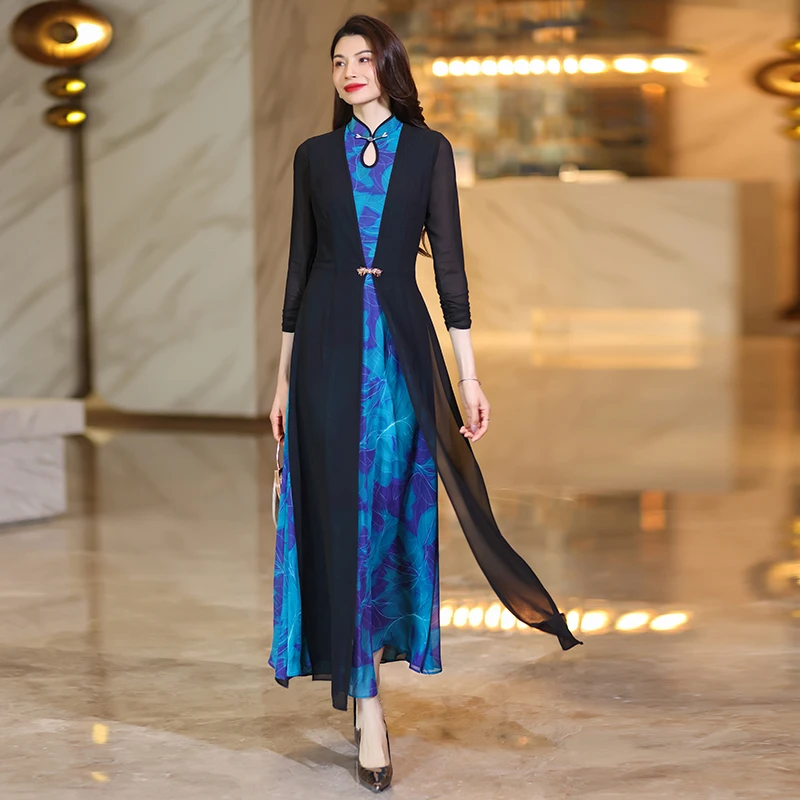 连衣裙2025新款高级感气质优雅两件套裙子女夏季显瘦国风碎花长裙