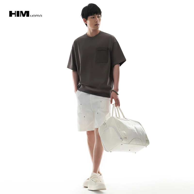 HIM漢崇【商场同款】时尚拼接特色口袋舒适休闲百搭短袖圆领卫衣