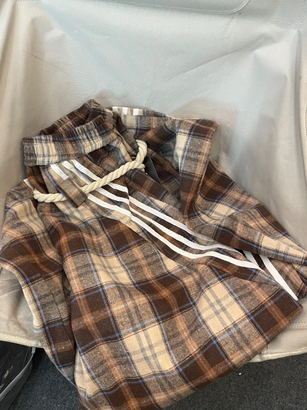 火腿了了2025新款格子弯刀裤