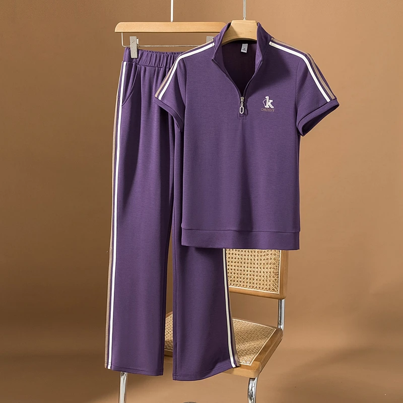 5232夏季短袖大码妈妈装广场舞运动服2025新款显龄气质套装女装