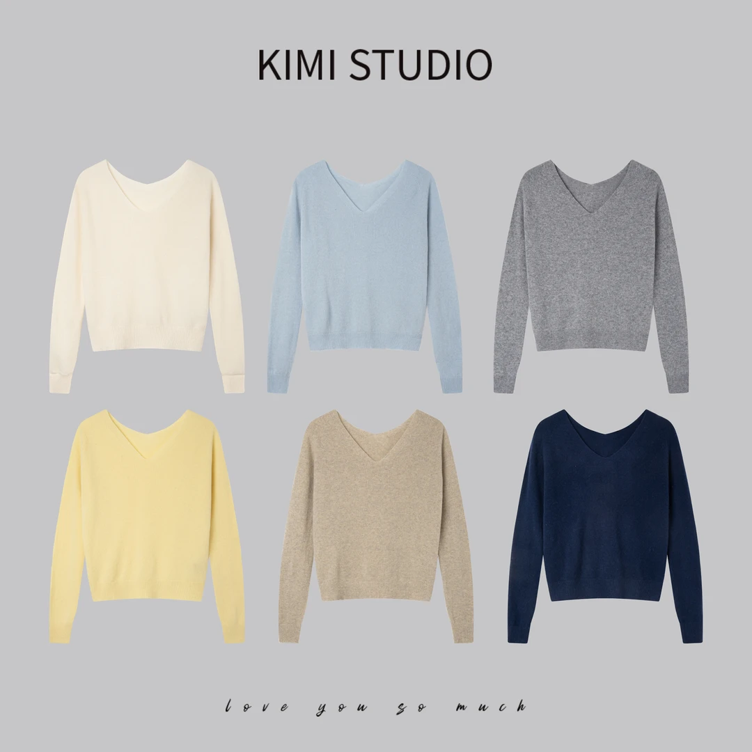 AW25099   秋冬新款山羊绒羊毛混纺超软V领无缝一体针织毛衣