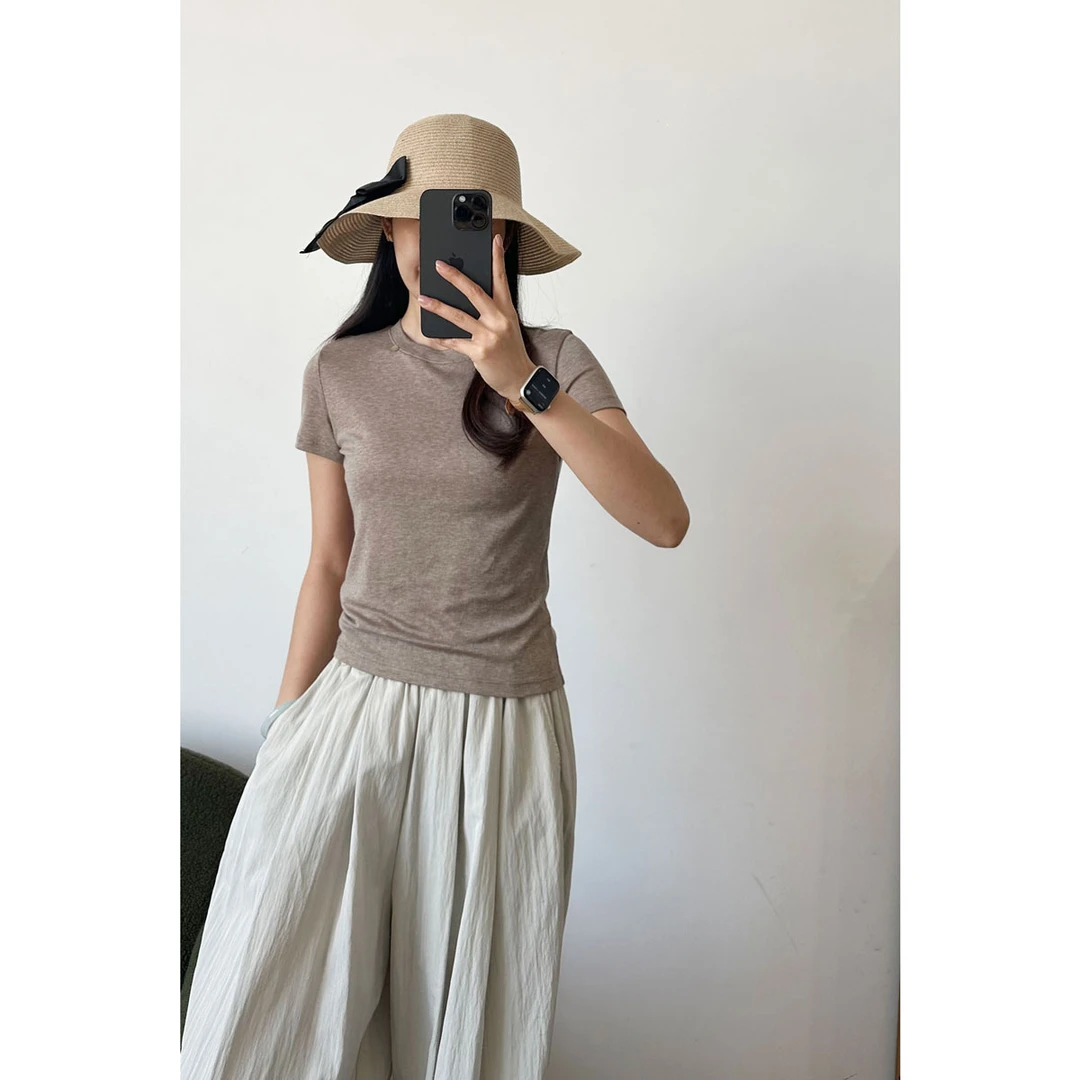 【呼吸T】兰精天丝羊毛 软乎乎 女士圆领修身短袖 25022