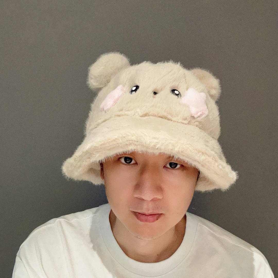 MZ0112可爱小熊耳朵毛绒帽子女秋冬保暖护耳套头显脸小针织毛线帽