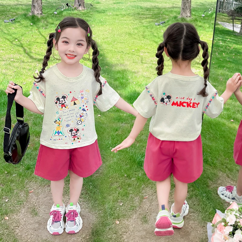 女童休闲夏装6-12岁套装新款短袖T恤小女孩时髦夏季两件套2025