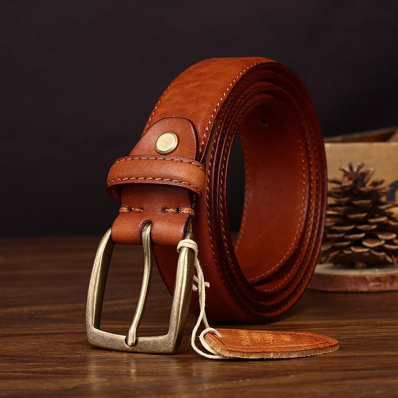 高档加厚粗纹头层牛皮皮带复古两面可用真皮腰带男士2025新