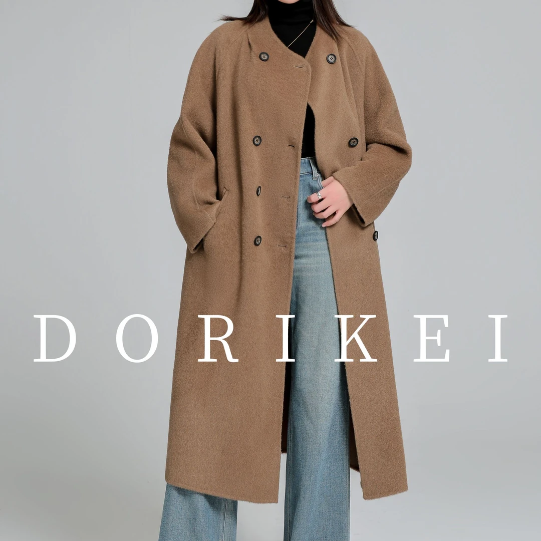 【100%骆驼绒】【风琴口袋起范款】无领中古款双面骆驼绒大衣