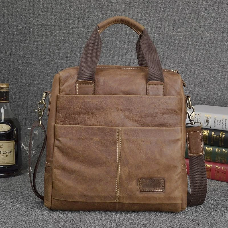 复古纯手工头层疯马男包民族风竖款商务休闲单肩斜挎A4文件包百搭