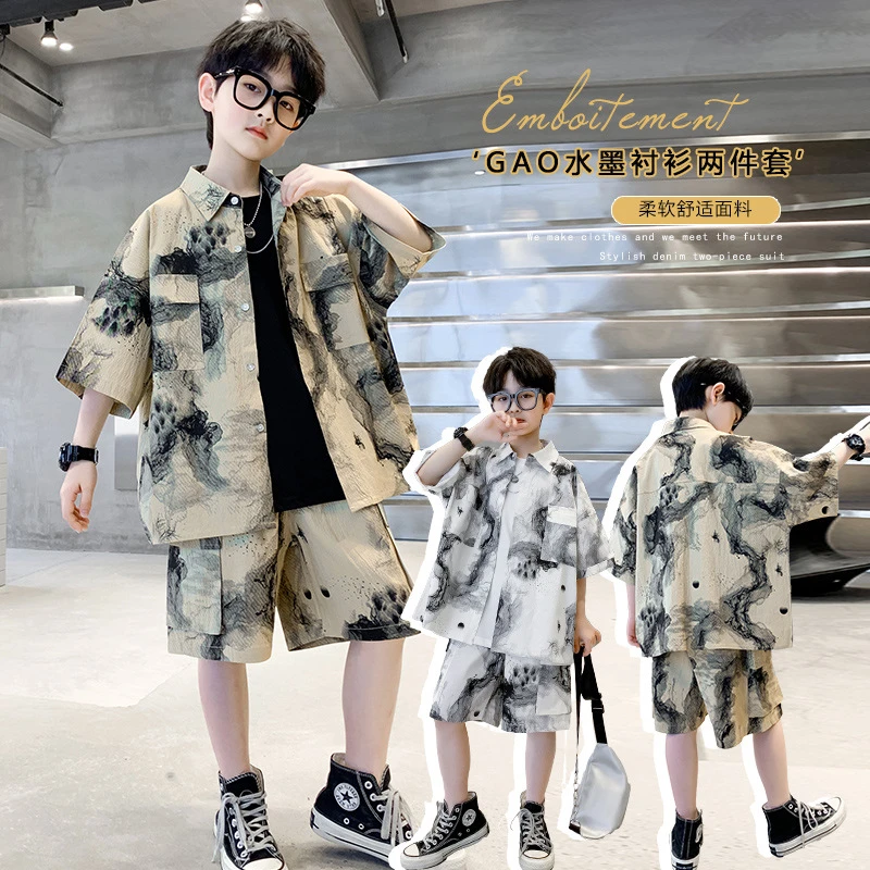 男童套装夏季洋气2025新款男孩薄款夏装帅气宝宝短袖衣服潮儿童装