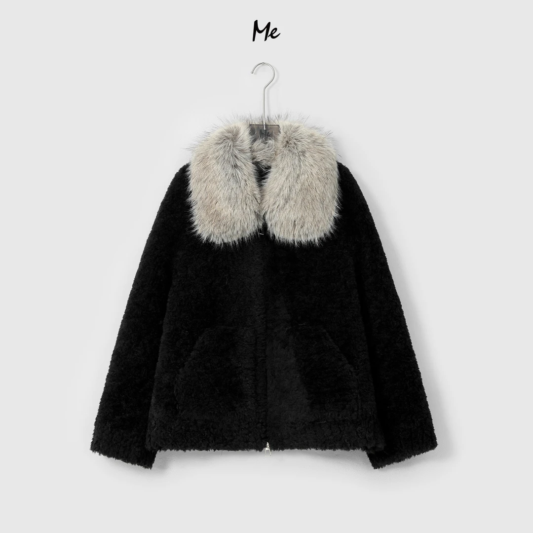 ME【积雪草】颗粒短绒丰盈毛领御寒保暖时尚百搭毛毛外套MESA5814