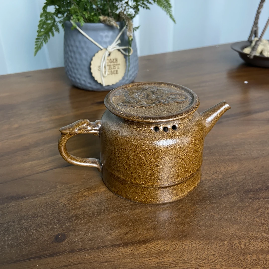 【境悟器】金沙釉平盖龙壶.1457.茶壶陶瓷功夫茶具复古泡茶器.BL