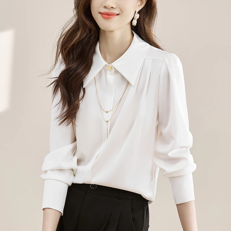 2025春装新款女装黑色长袖衬衫今年流行漂亮小衫上衣气质送项链