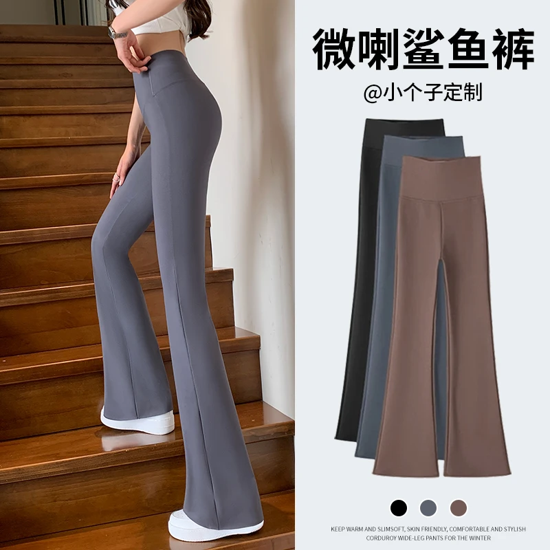 145小个子灰色微喇鲨鱼裤女春夏外穿高腰打底裤矮个子瑜伽马蹄裤.