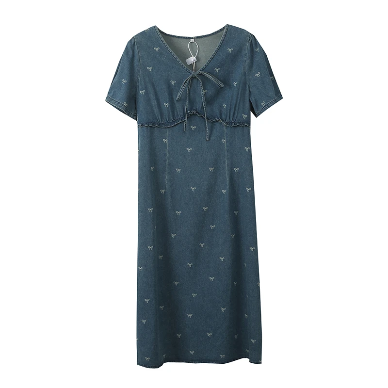 【木三新品】YNWE原创设计显瘦遮肉复古水洗蓝色牛仔连衣裙222107