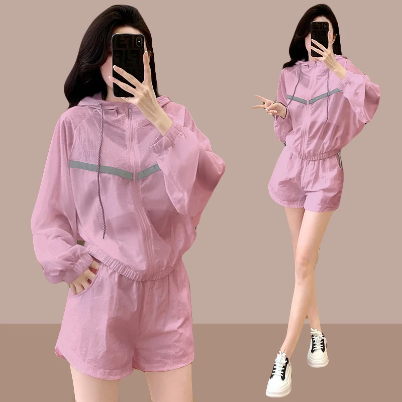 盐系穿搭防晒衣套装女小个子夏季2025新款炸街运动外套短裤两件套