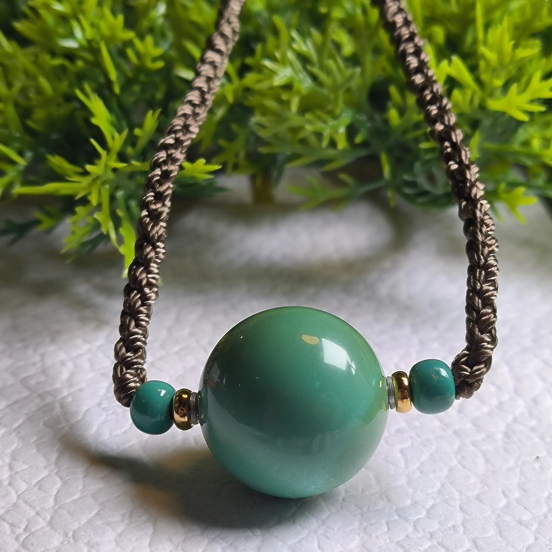 原矿绿松石锁骨珠17*6mm玉化水波纹圆珠