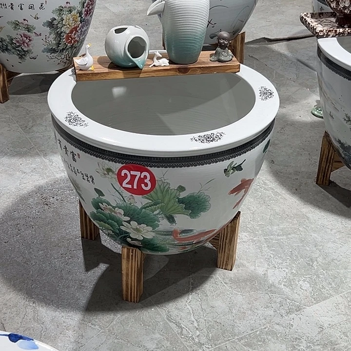 青***草景德镇陶瓷鱼缸直径62厘米好40厘米