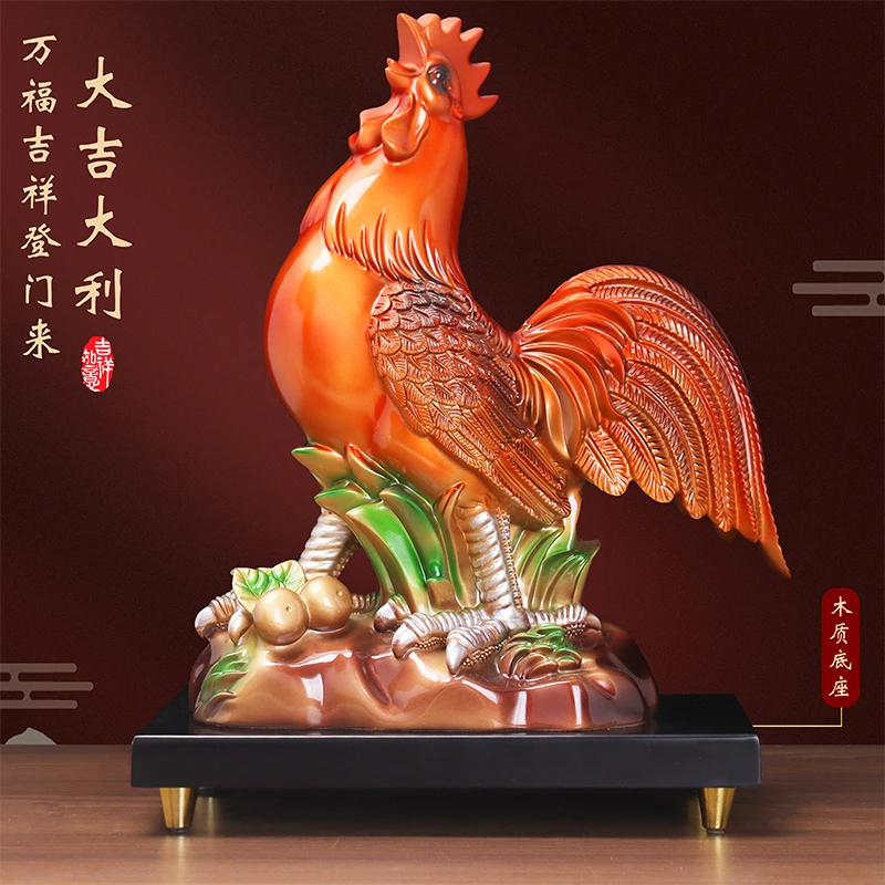 大吉大利彩绘公鸡摆件十二生肖鸡入户玄关电视酒柜客厅高档装饰品
