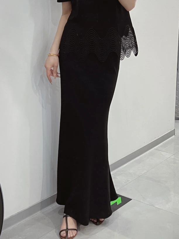 ［文静专属］夏黑色弹力女神加长款裙女