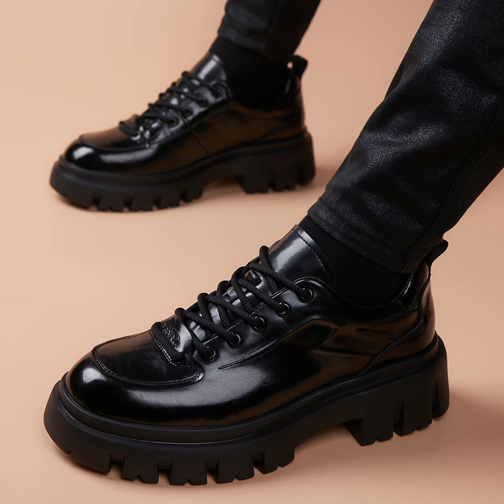 英伦风厚底增高潮流百搭时尚男鞋休闲皮鞋系带商务正装男士皮鞋