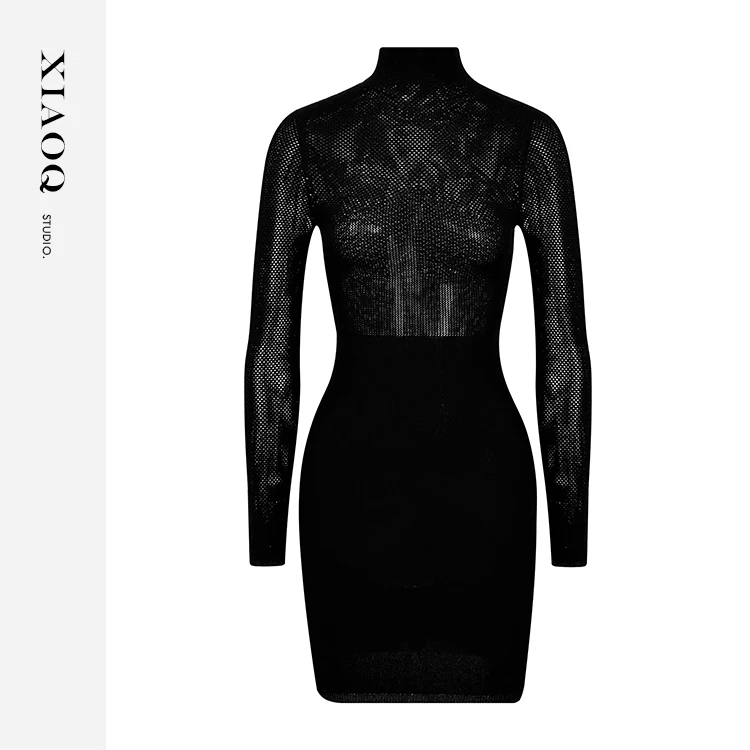 【小Q家】67750高领显瘦收腰针织连衣裙T