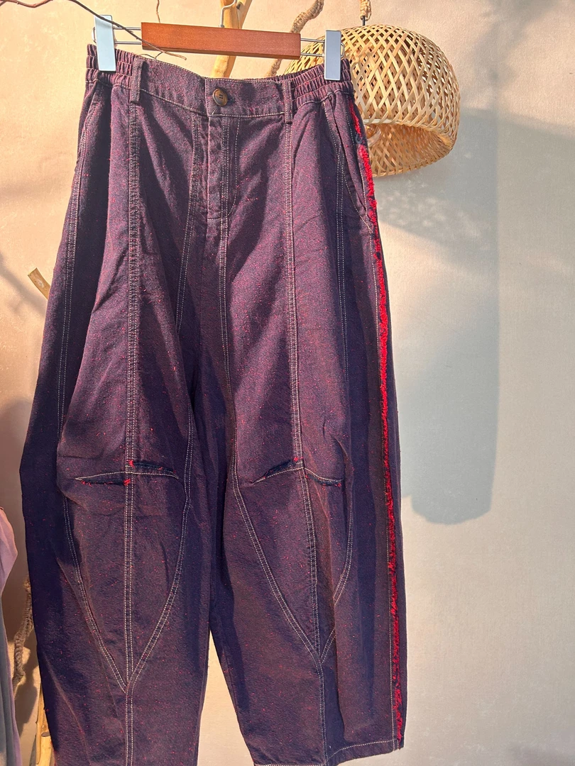 忆古朴拙241117色织亚麻棉毛边工艺休闲裤