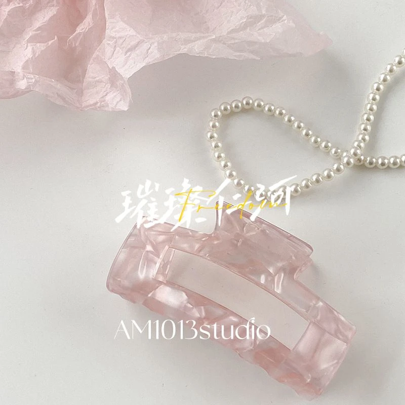 少女甜美粉色醋酸发夹女后脑勺发抓气质鲨鱼夹子高级感盘发抓夹