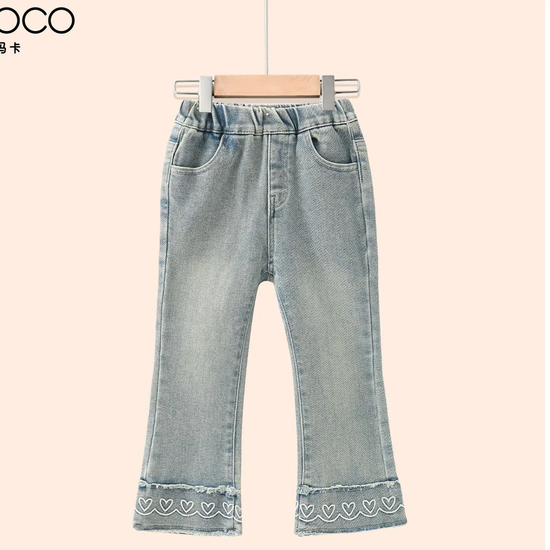 MOMOCO/玛米玛卡女童冬季中小童洋气加绒爱心牛仔长裤75810350004
